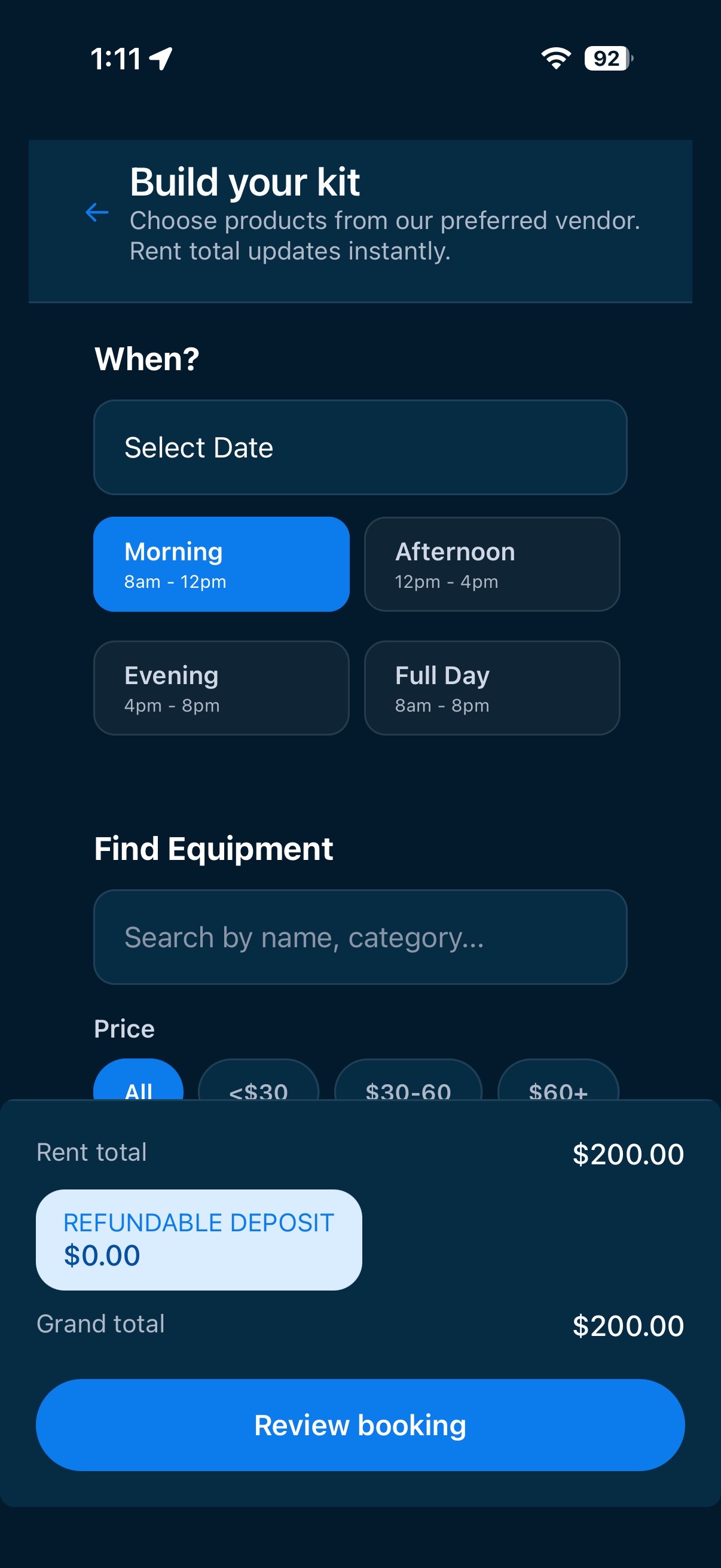 Boujee Beachin app build your kit screen
