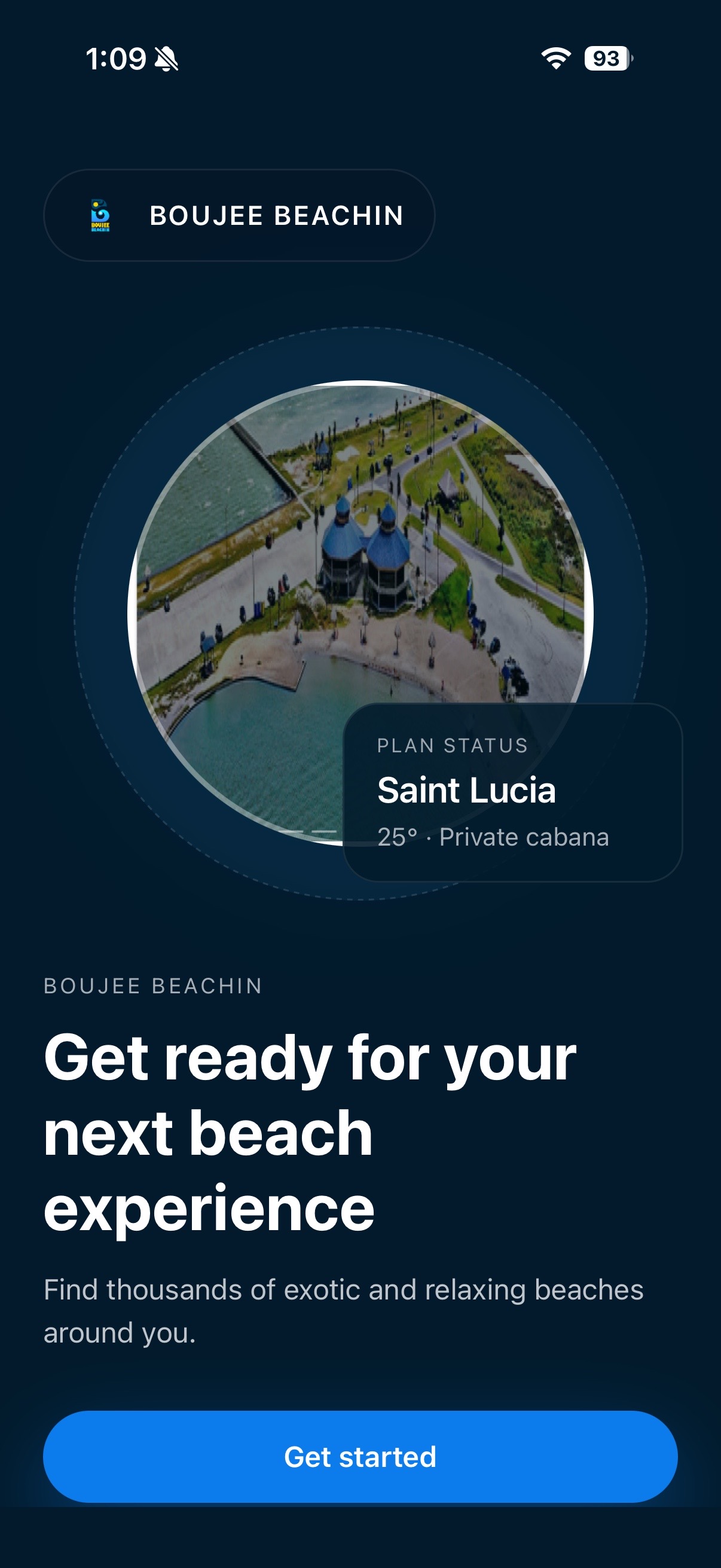 Boujee Beachin app home screen showing beach locations