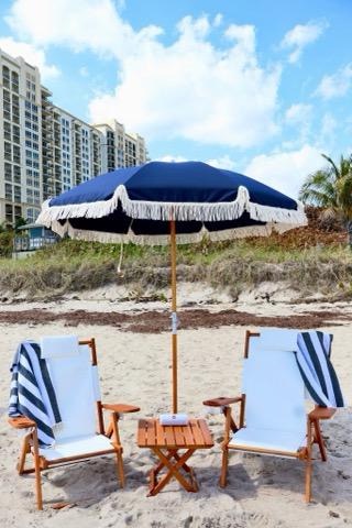 Beach lounge setup with YETI cooler